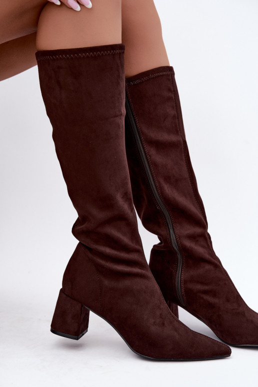 bottes hautes avec talons et bouts pointus en chocolat Amora