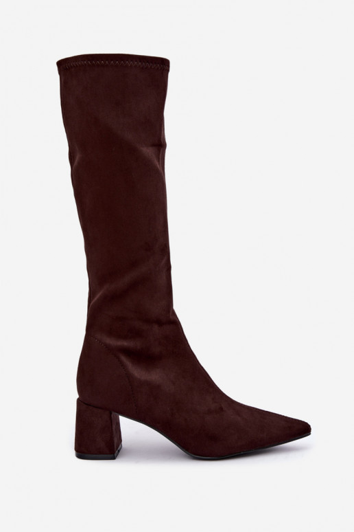 bottes hautes avec talons et bouts pointus en chocolat Amora