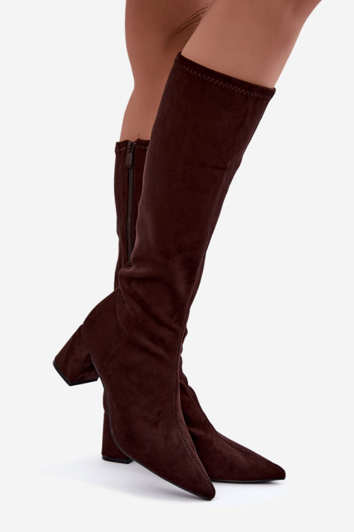 bottes hautes avec talons et bouts pointus en chocolat Amora