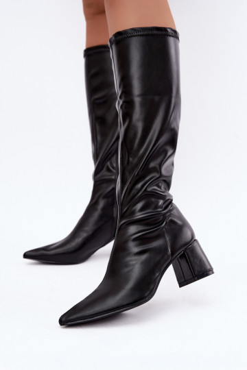 bottes hautes avec talons et bouts pointus en cuir synthétique en noir Amora 2