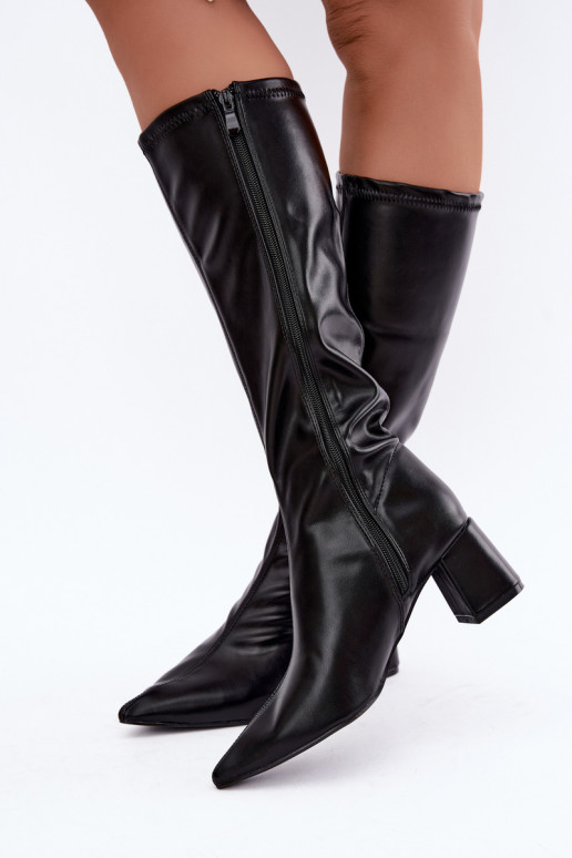 bottes hautes avec talons et bouts pointus en cuir synthétique en noir Amora