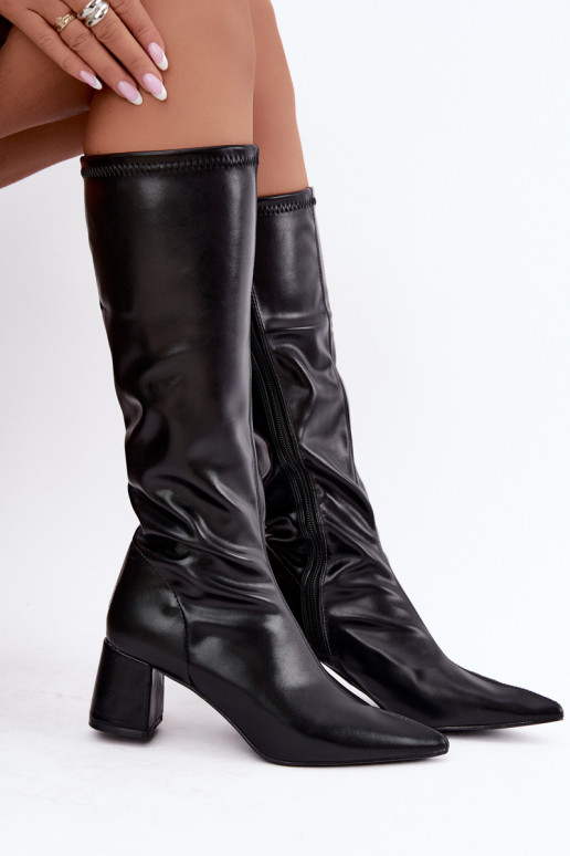 bottes hautes avec talons et bouts pointus en cuir synthétique en noir Amora