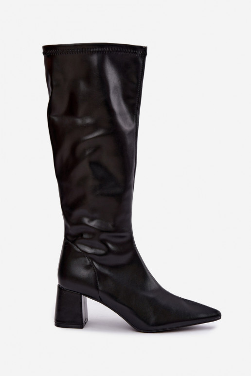 bottes hautes avec talons et bouts pointus en cuir synthétique en noir Amora