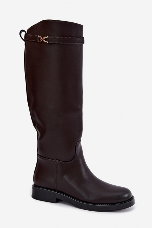 bottes avec des talons largesDekoracyjnym Bandesem CzekoladoÀe Famina