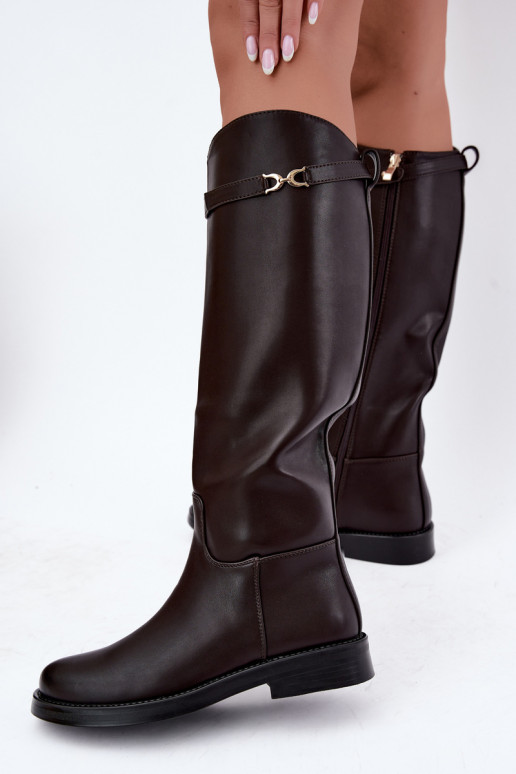 bottes avec des talons largesDekoracyjnym Bandesem CzekoladoÀe Famina