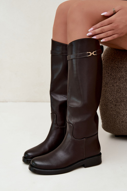 bottes avec des talons largesDekoracyjnym Bandesem CzekoladoÀe Famina