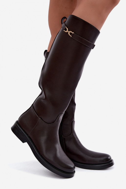bottes avec des talons largesDekoracyjnym Bandesem CzekoladoÀe Famina