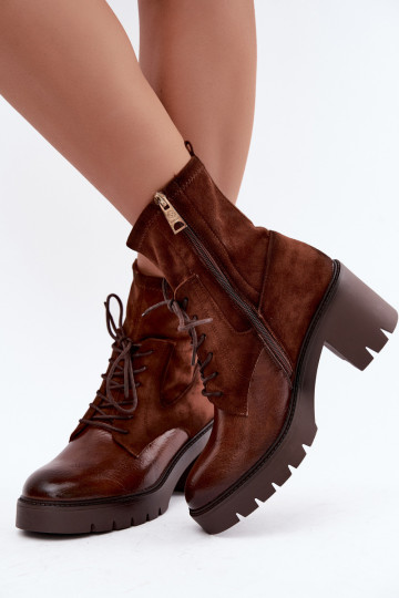 Bottines pour femmes sur talons épais isolées en marron Vinceza 58665