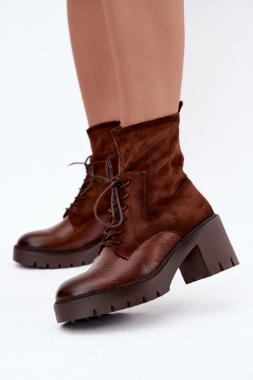 Bottines pour femmes sur talons épais isolées en marron Vinceza 58665 2