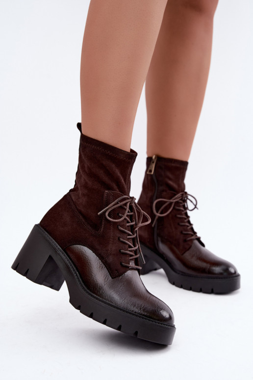 Bottines pour femmes sur talons épais isolées en chocolat Vinceza 58665
