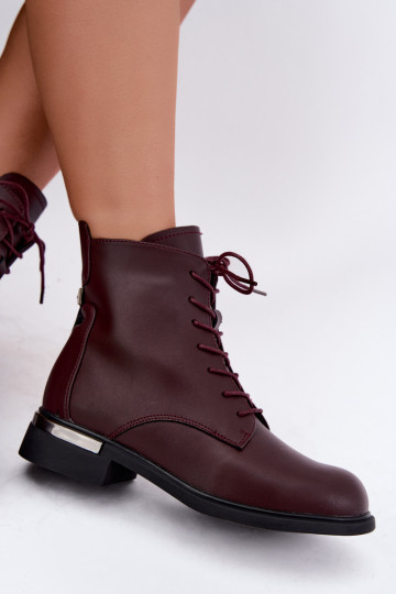 Bottines en cuir isolées avec larges talons en bordeaux Vinceza 86450