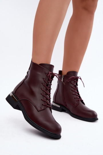 Bottines en cuir isolées avec larges talons en bordeaux Vinceza 86450 2