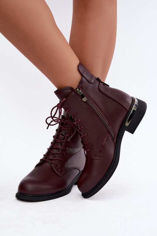 Bottines en cuir isolées avec larges talons en bordeaux Vinceza 86450