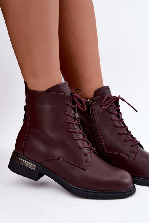 Bottines en cuir isolées avec larges talons en bordeaux Vinceza 86450