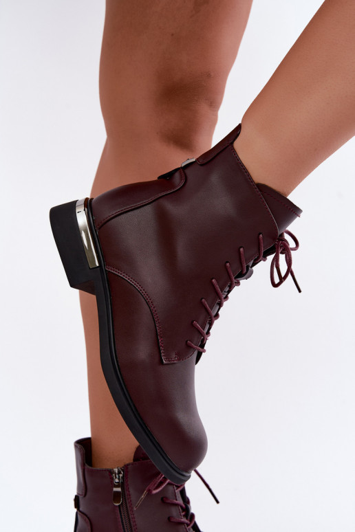 Bottines en cuir isolées avec larges talons en bordeaux Vinceza 86450