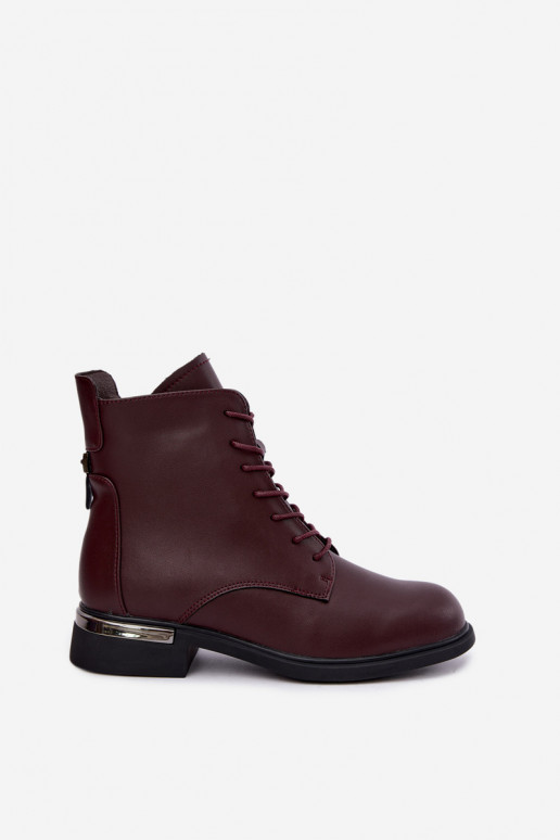 Bottines en cuir isolées avec larges talons en bordeaux Vinceza 86450