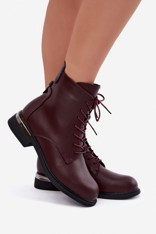 Bottines en cuir isolées avec larges talons en bordeaux Vinceza 86450