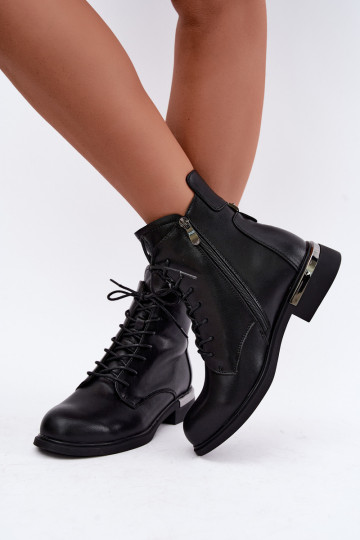 Bottines en cuir isolées avec larges talons en noir Vinceza 86450 2