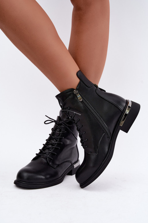 Bottines en cuir isolées avec larges talons en noir Vinceza 86450