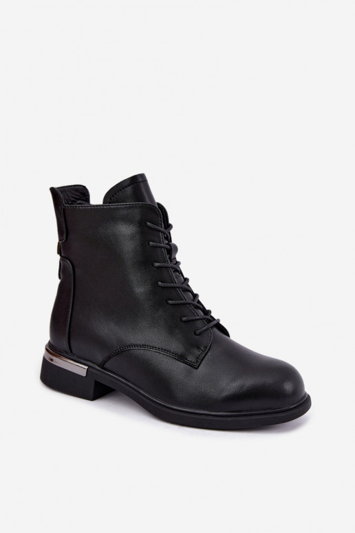 Bottines en cuir isolées avec larges talons en noir Vinceza 86450