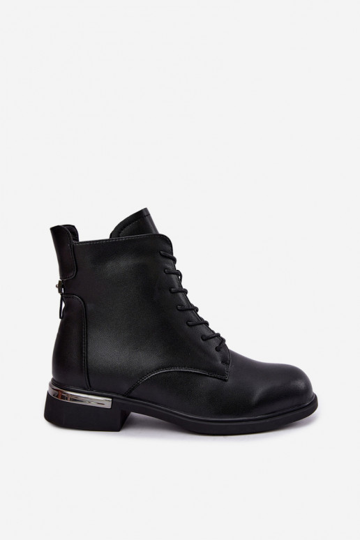 Bottines en cuir isolées avec larges talons en noir Vinceza 86450