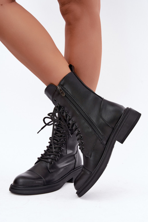 Bottines en cuir isolées de type bottes en noir Vinceza 86443