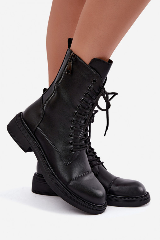 Bottines en cuir isolées de type bottes en noir Vinceza 86443