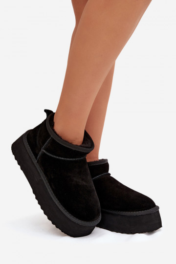 Bottes de neige pour femmes en daim synthétique noir