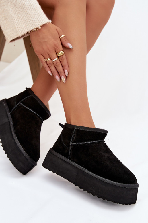 Bottes de neige pour femmes en daim synthétique noir