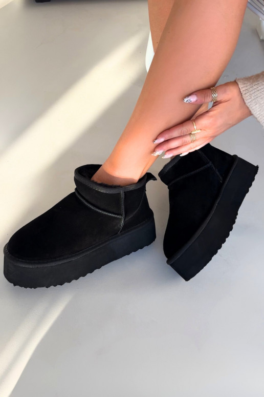 Bottes de neige pour femmes en daim synthétique noir