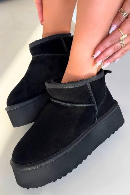Bottes de neige pour femmes en daim synthétique noir