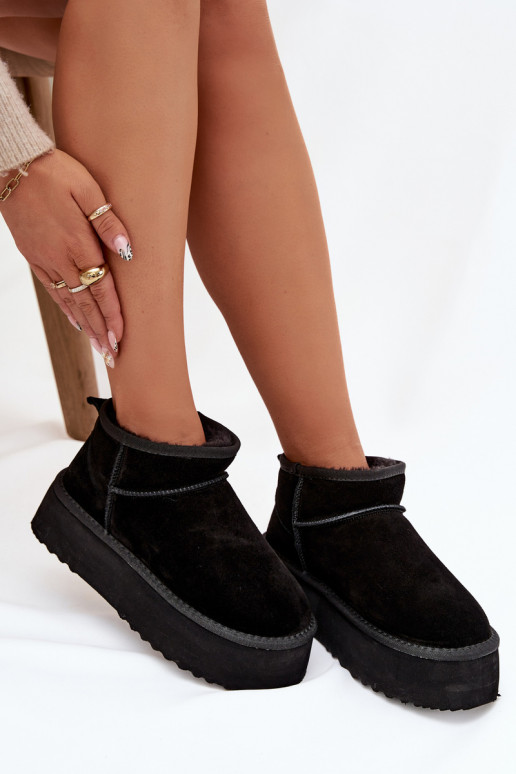 Bottes de neige pour femmes en daim synthétique noir