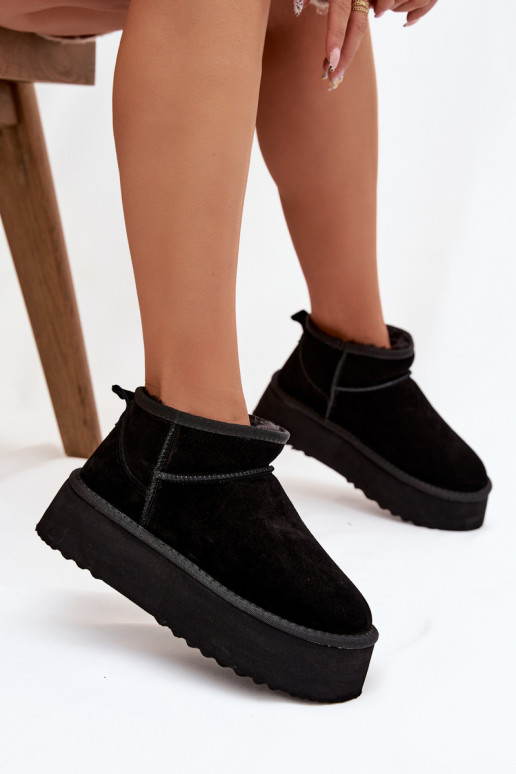 Bottes de neige pour femmes en daim synthétique noir