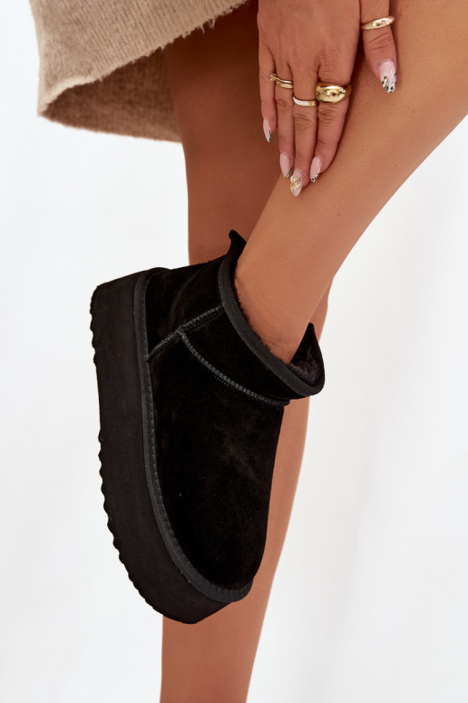 Bottes de neige pour femmes en daim synthétique noir