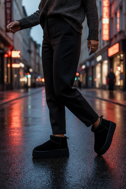Bottes de neige pour femmes en daim synthétique noir
