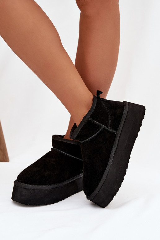 Bottes de neige pour femmes en daim synthétique noir