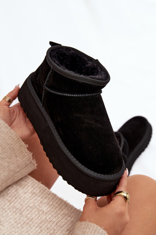 Bottes de neige pour femmes en daim synthétique noir