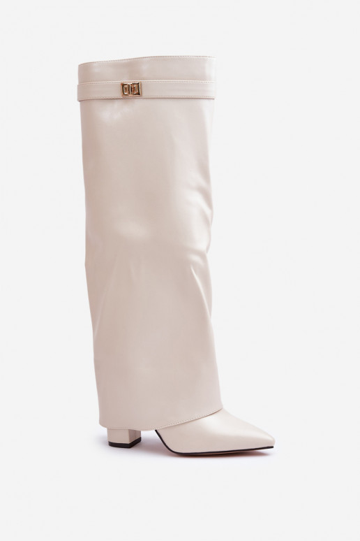 bottes hautes pour femmes avec des inserts en cuir synthétique et des talons en couleur ivoire Avamora