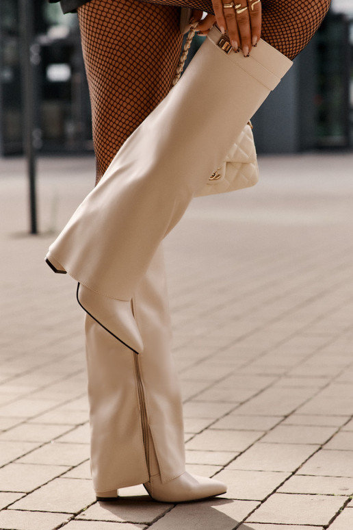 bottes hautes pour femmes avec des inserts en cuir synthétique et des talons en couleur ivoire Avamora