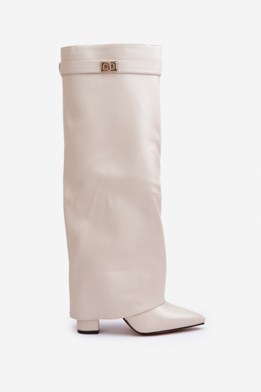 bottes hautes pour femmes avec des inserts en cuir synthétique et des talons en couleur ivoire Avamora