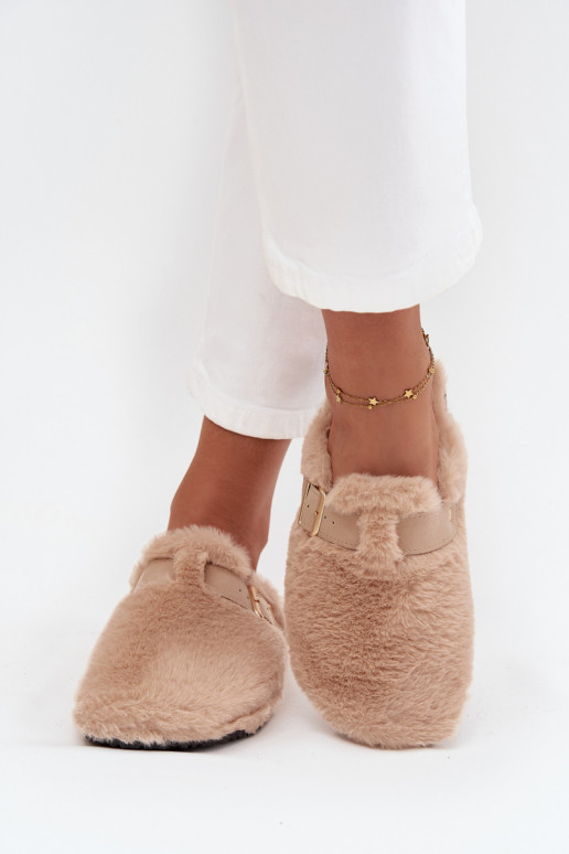 claquettes à plateforme pour femmes avec fourrure et boucles en couleur sable Noraline