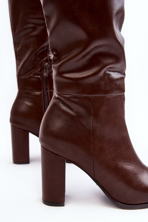 Bottes brunes pour femmes jusqu'au genou avec talons Fiminna