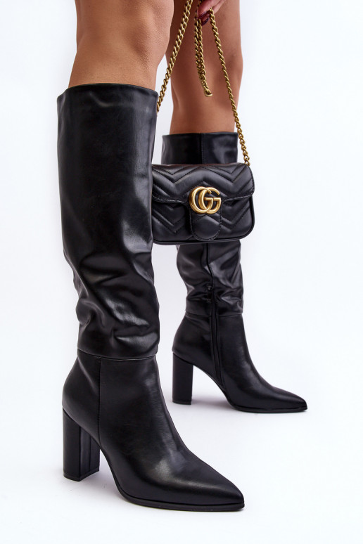 Bottes noires pour femmes jusqu'au genou avec talons Fiminna