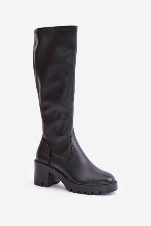 Bottes noires jusqu'au genou en simili cuir avec talons Vinceza 58332