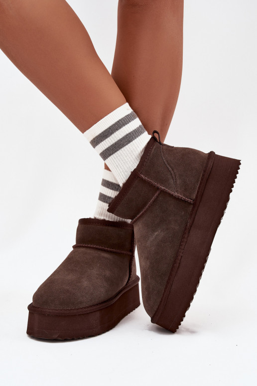 Bottes de neige pour femmes en daim synthétique avec plateforme Vinceza 97962 en couleur chocolat