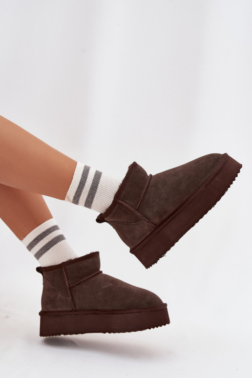 Bottes de neige pour femmes en daim synthétique avec plateforme Vinceza 97962 en couleur chocolat