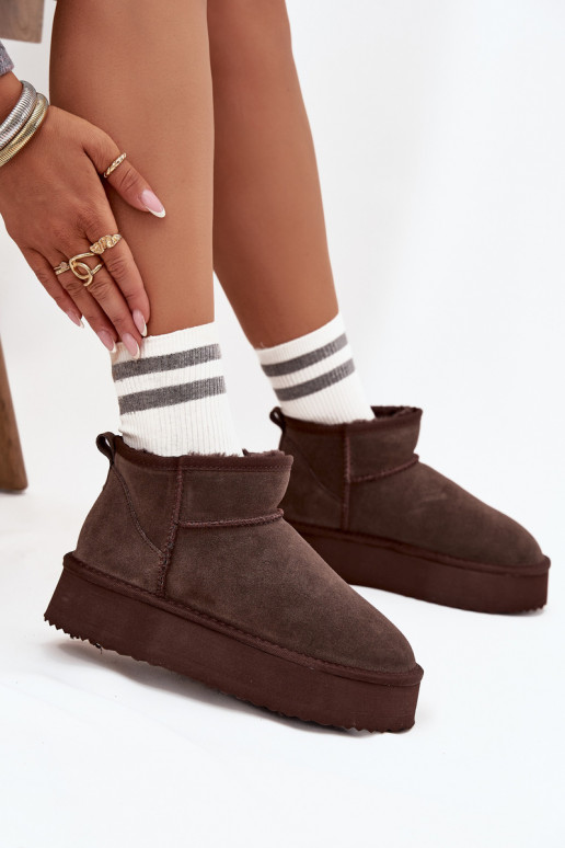 Bottes de neige pour femmes en daim synthétique avec plateforme Vinceza 97962 en couleur chocolat