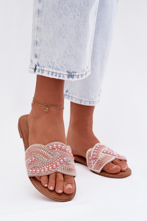 Chaussons roses décorés avec de larges talons Dovima