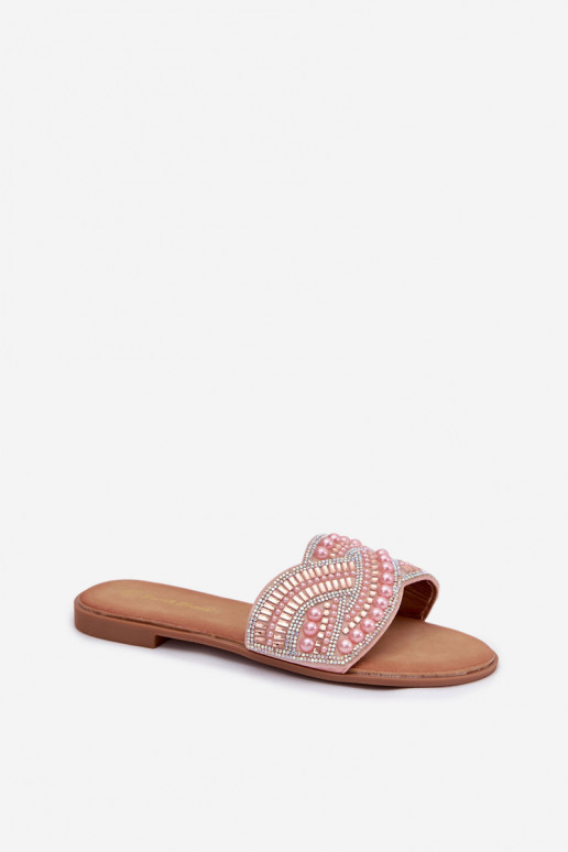 Chaussons roses décorés avec de larges talons Dovima