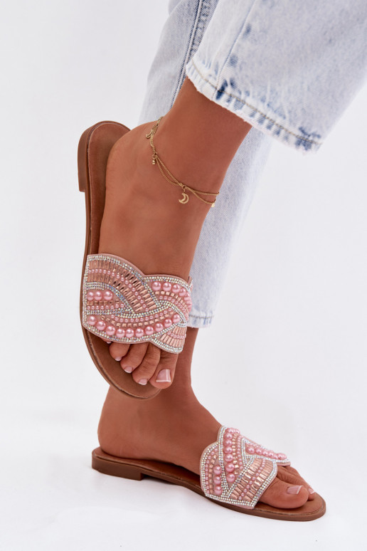 Chaussons roses décorés avec de larges talons Dovima